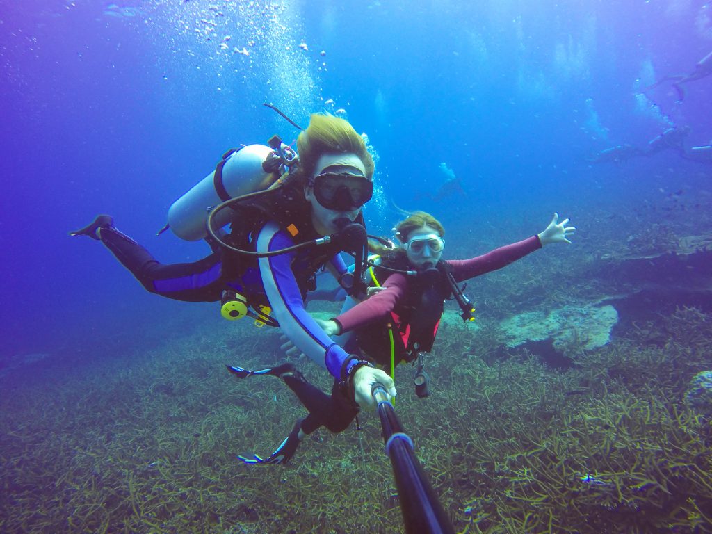 Underwater scuba diving selfie on a liveaboard trip