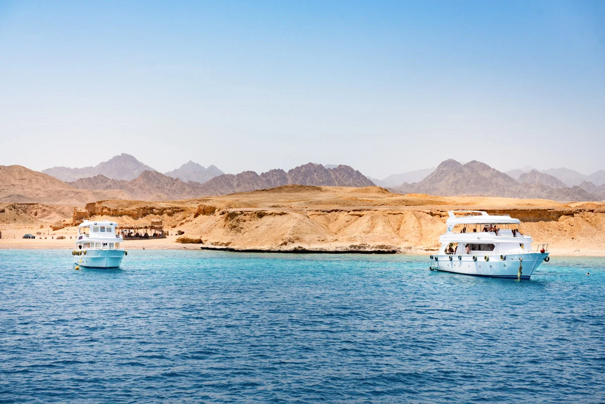 Liveaboard boat on the Red Sea, Egypt, with clear blue water