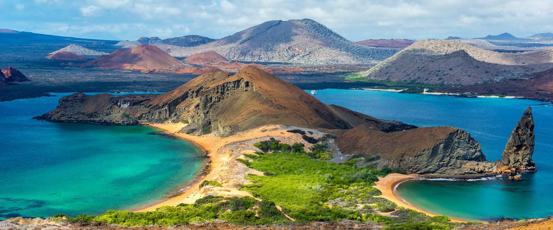 Liveaboard anchored near Pinnacle Rock, Bartolomé Island, Galápagos