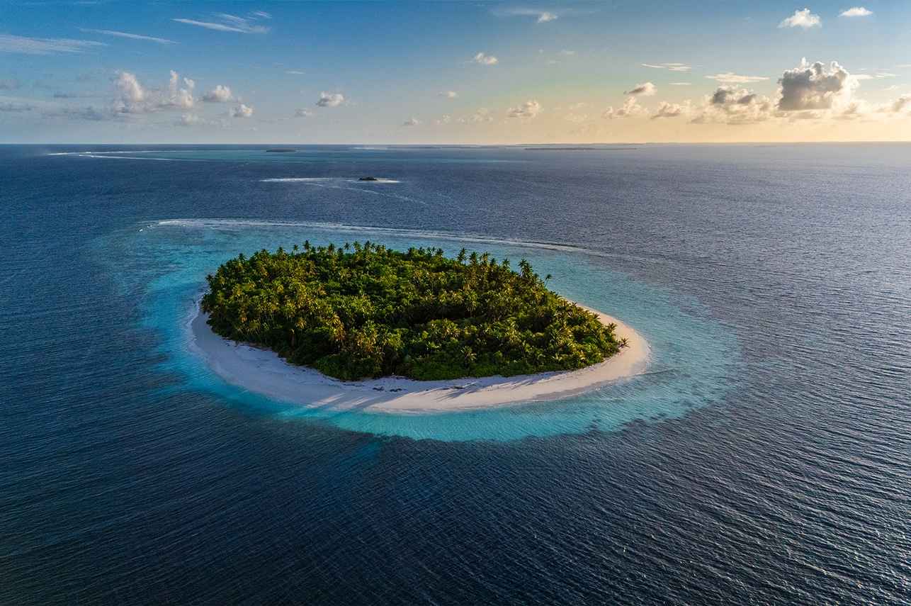 Tropical atoll aerial view, Maldives Indian Ocean