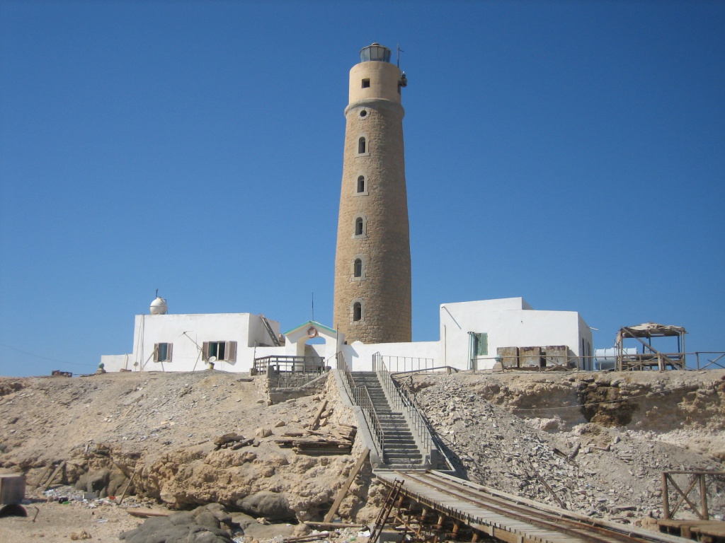 Brothers Islands lighthouse on Big Brother rising above the Red Sea