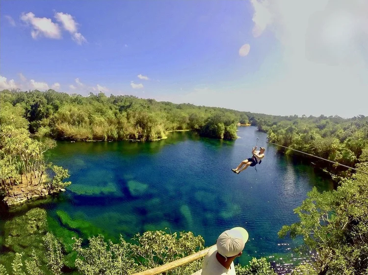 Zipline over a Tankah cenote near Tulum
