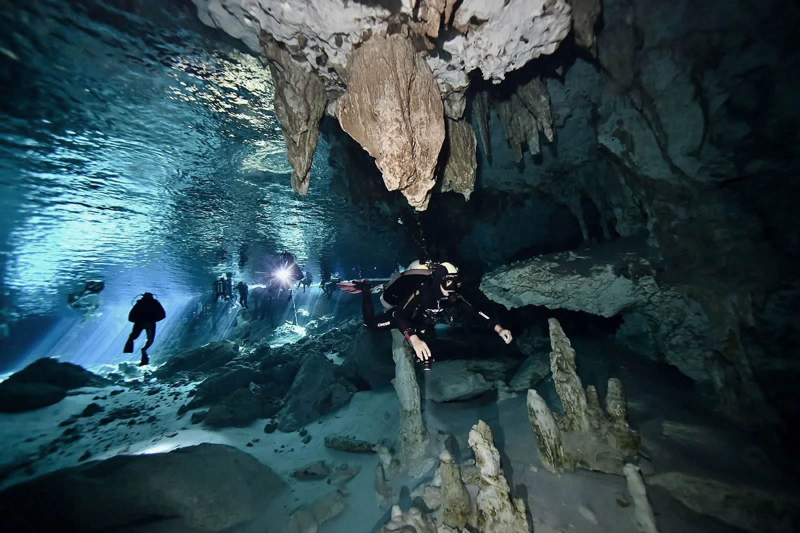 Diver in a cenote near Tulum