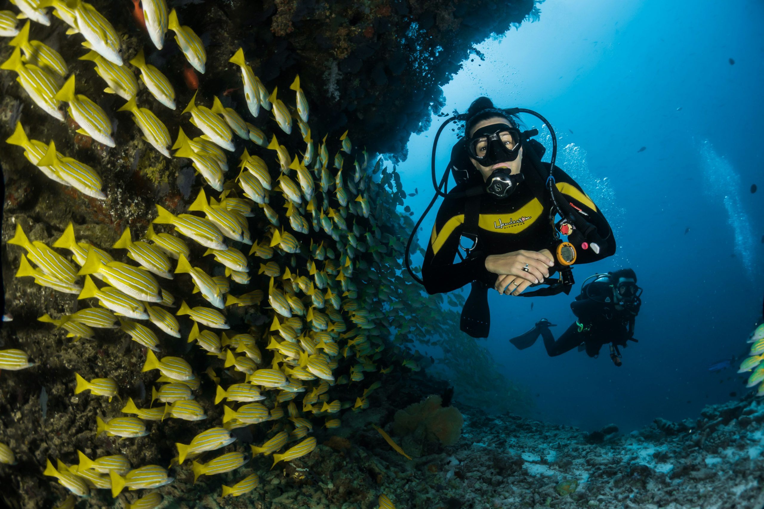 Diver on a South Ari Atoll reef, Maldives