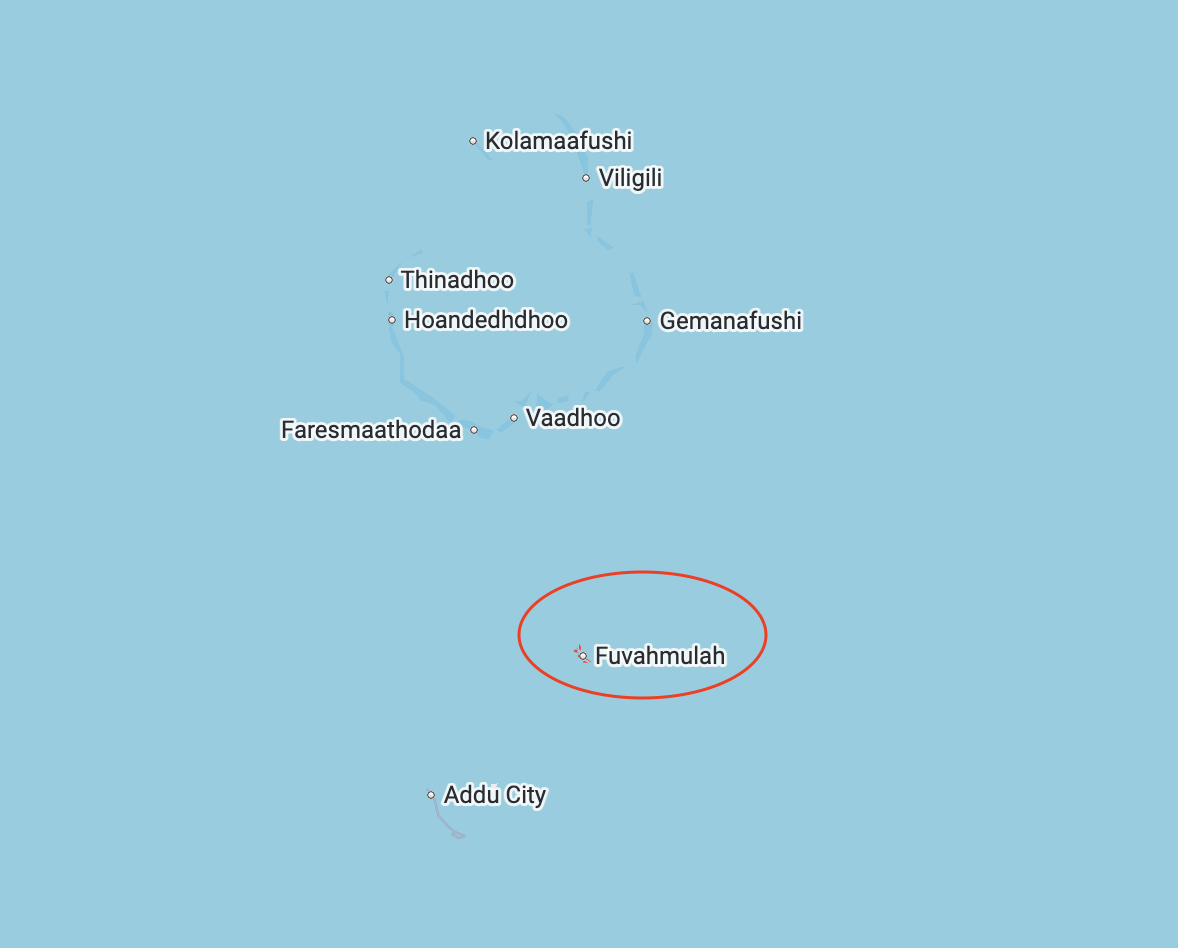 Map — where Fuvahmulah shark island is located in the Maldives