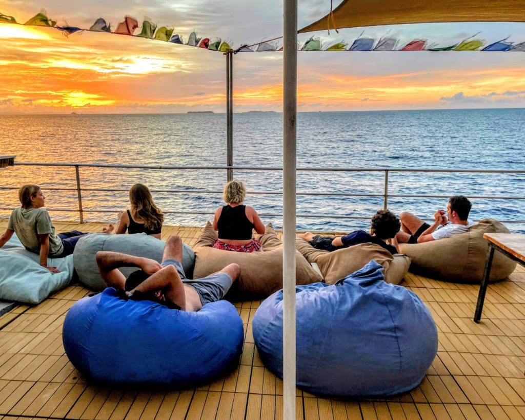 Red Sea sunset from a liveaboard deck near the Brothers Islands