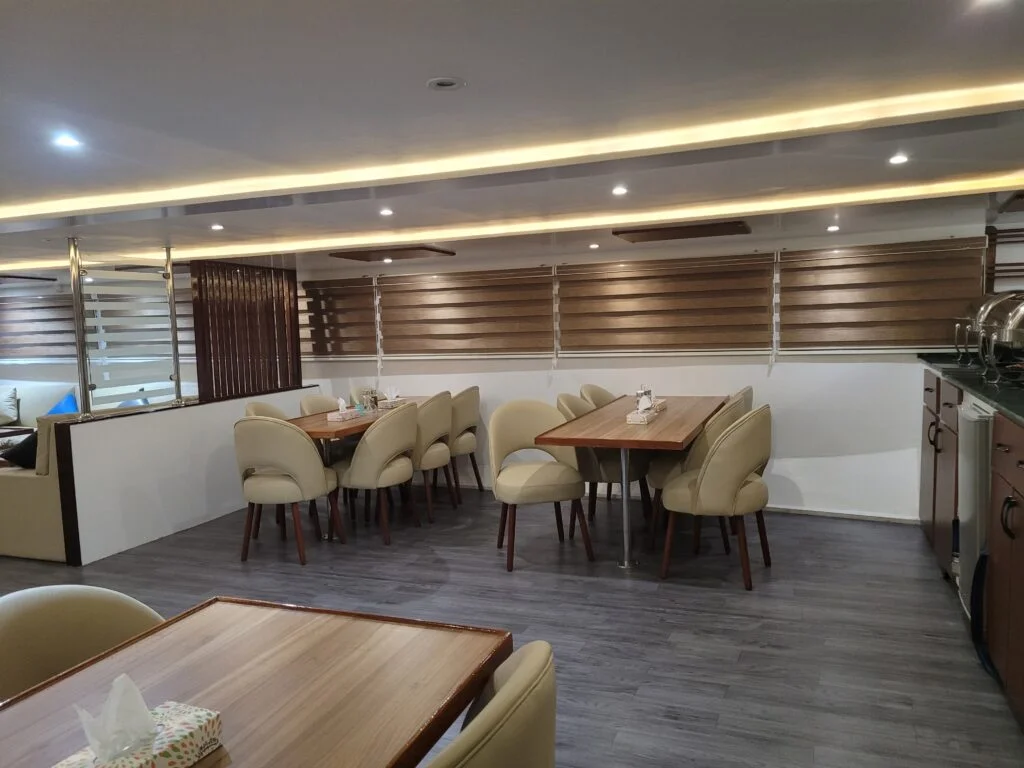 Dining area aboard the Queen Sherry liveaboard