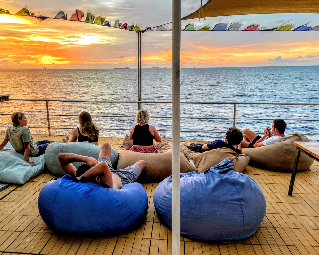 Sunset on deck after the last dive of the day