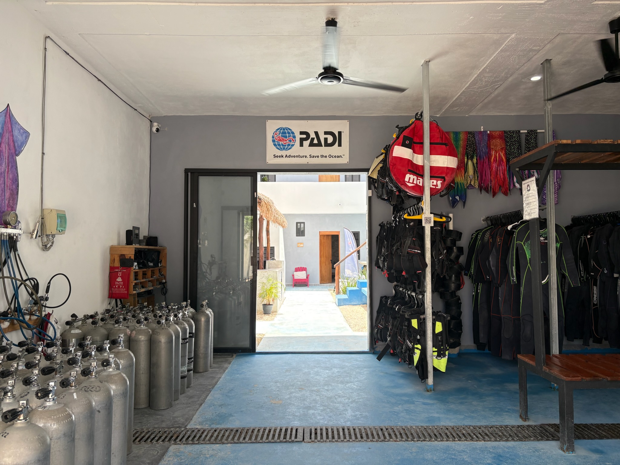 Dive gear storage room at Infinity2Diving