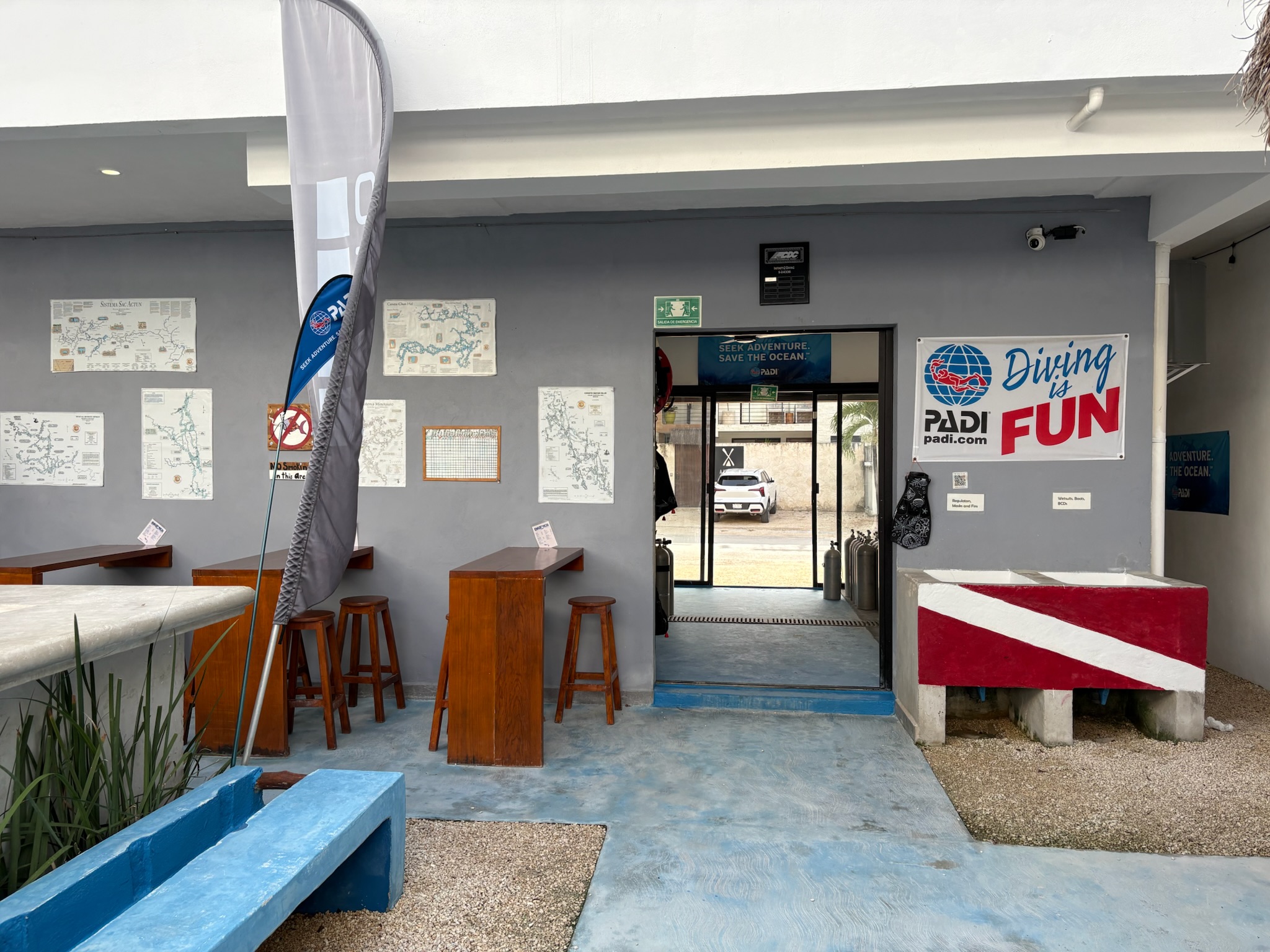 Infinity2Diving dive shop entrance in La Veleta, Tulum
