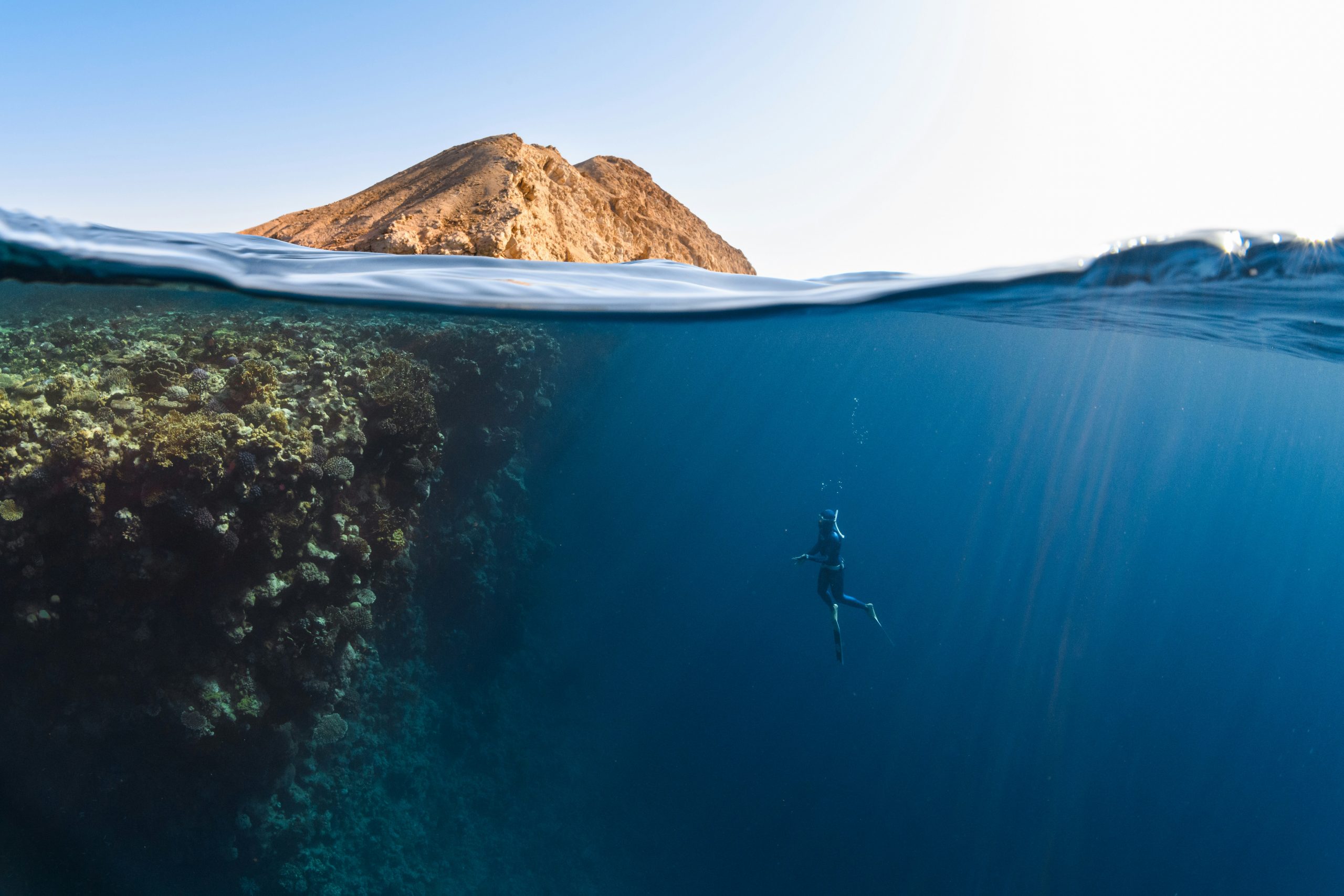 Island and reef in clear water, northern Saudi Red Sea
